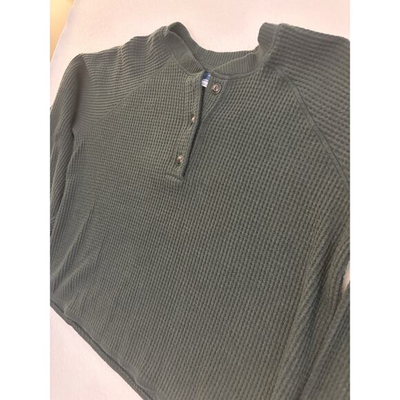 Old Navy Hunter Green Cropped Thermal Henley Tee Small - Picture 5 of 5